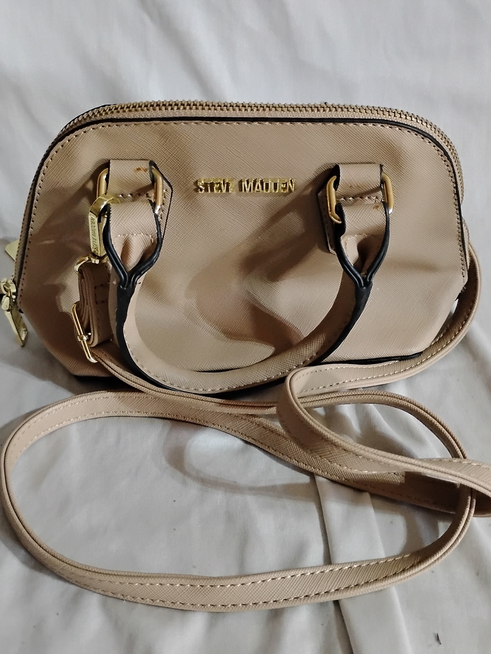 Steve Madden Tan-Beige Crossbody Satchel with Gold Hardware